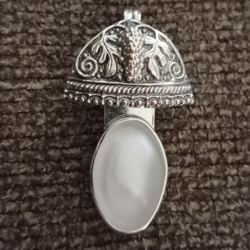 Rebecca Collins Sterling Silver Drop Boho Pendant w/ Frosted Oval Stone Insert